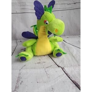 Vintage Neon Green Purple Dragon Stuffed Animal Plush 6 Inches Tall